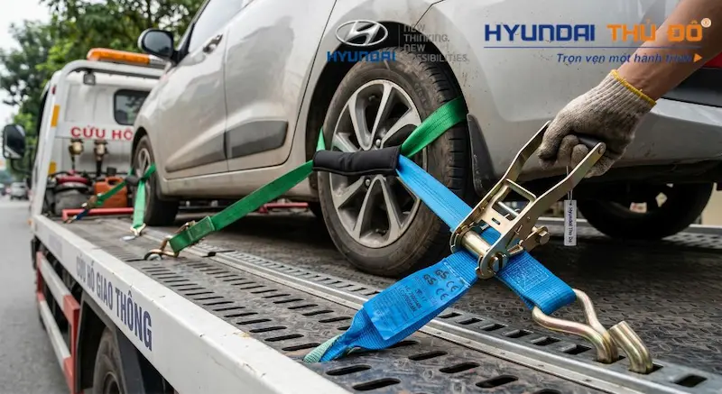 Dây đai chằng xe cứu hộ thực tế